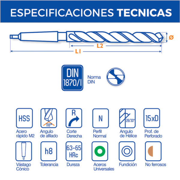 1560 - Broca Extralarga - Vástago Cónico - Acero Rápido - Image 3