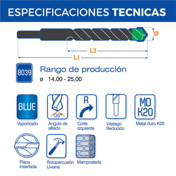 1610 - Broca para Mampostería y Cementicios no Estructurales Reducido Ø 1/2" - Image 6