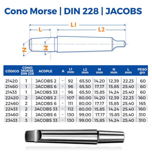 6590- Acople para Mandril - Cono Morse - DIN 228 - Jacobs - Image 2